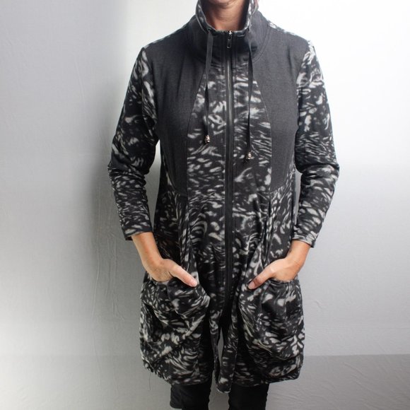 Leopard Pattern Cardigan Jacket Lined Size S Black/White - Picture 5 of 8